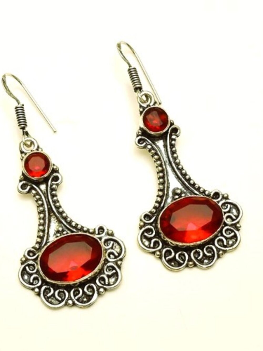 Garnet Gemstone Sterling Silver Drop Dangle Earrings